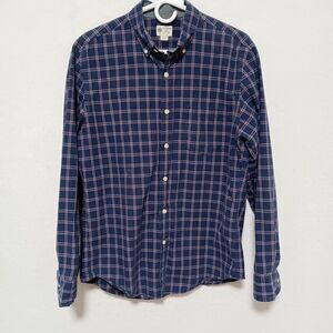 J.CREW Men's Button-Down Shirt Size Medium Blue and Red Plaid Long Sleeve Cotton